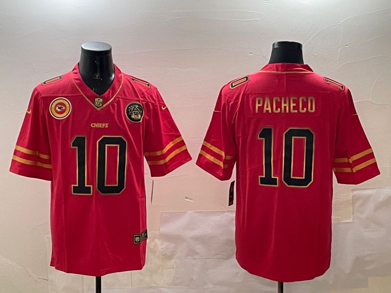 Men Kansas City Chiefs #10 Pacheco Red gold 2025 Nike Vapor Limited NFL Jersey style 209